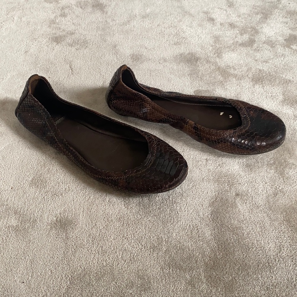 Brown Snakeskin Tory Burch Eddie Flats